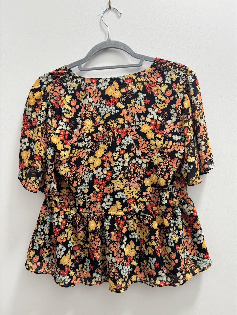 Madewell Women's Floral Wrap Blouse XS Black Yellow Orange